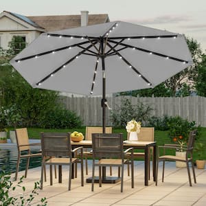 aleko umb10l24bg solar powered led lighted patio table umbrella JOYESERY 9 ft. Solar LED Market Patio Umbrellas with Solar Lights and Tilt Button in Taupe