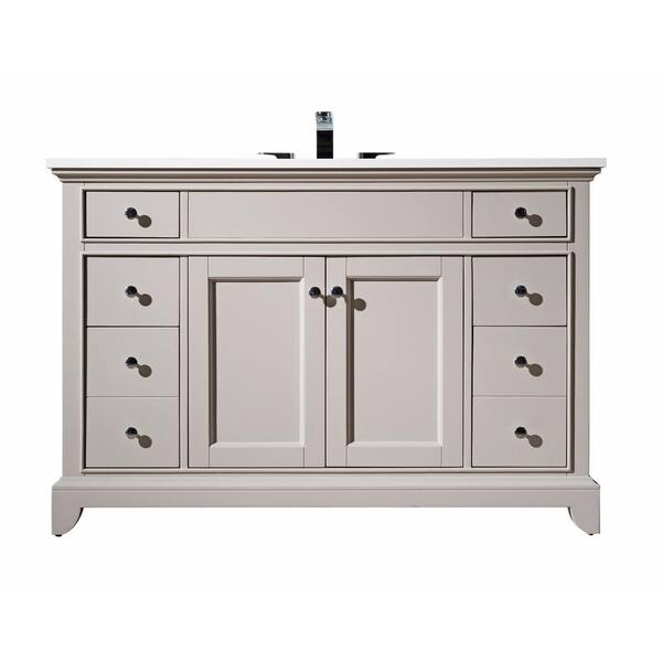 stufurhome Arianny 49 in. W x 22 in. D x 33.5 in. H Vanity in Taupe with Quartz Vanity Top in White and Basin
