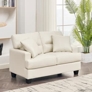 Modern Luxury Couch 57 in. Beige Faux Leather Loveseat 2-Seater with Track Arm for Apartment Living Room