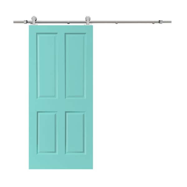 CALHOME 30 in. x 80 in. Mint Green Stained Composite MDF 4 Panel Interior Sliding Barn Door with Hardware Kit