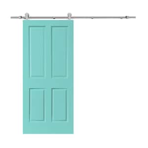 36 in. x 80 in. Mint Green Stained Composite MDF 4 Panel Interior Sliding Barn Door with Hardware Kit