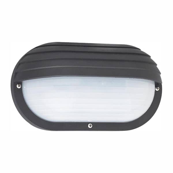 Generation Lighting Bayside Small Black 1-Light Outdoor 5 in. Bulkhead with LED Bulb