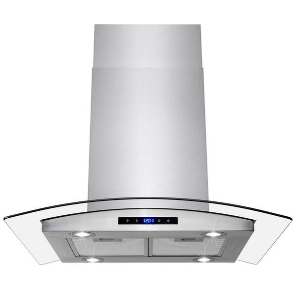 AKDY 30 in. Convertible Kitchen Island Mount Range Hood in Stainless Steel with Tempered Glass and Touch Controls