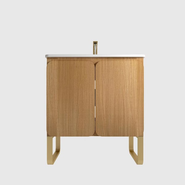 29.90 in. W Freestanding Bath Vanity in Light Oak with White Ceramic Top