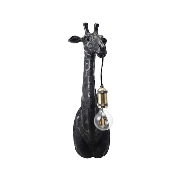 8.3 in. 1 Light Black and Gold Resin and Metal Giraffe Wall Sconce