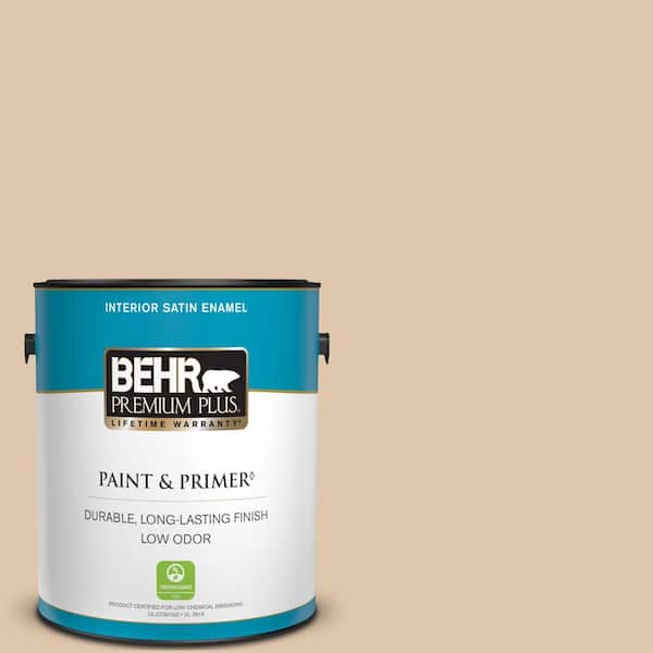 BEHR PREMIUM PLUS 1 gal. #N260-2 Almond Latte Satin Enamel Low Odor Interior Paint & Primer