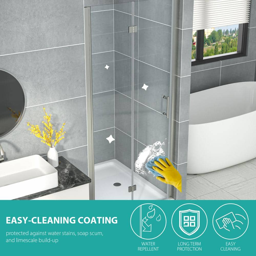 31.4" Brushed Nickel Semi-Frameless Bi-Fold Shower Door with Clear Glass