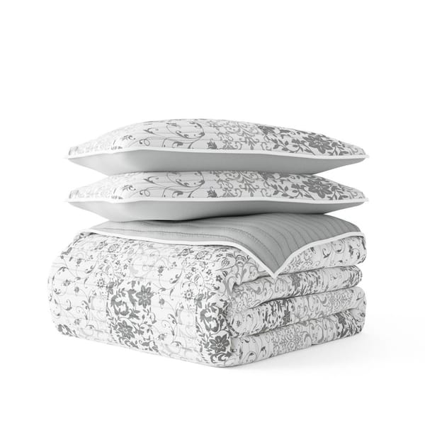 Becky Cameron All Season 3-Pcs Scrolled Patchwork Reversible Microfiber Quilt Set with Shams