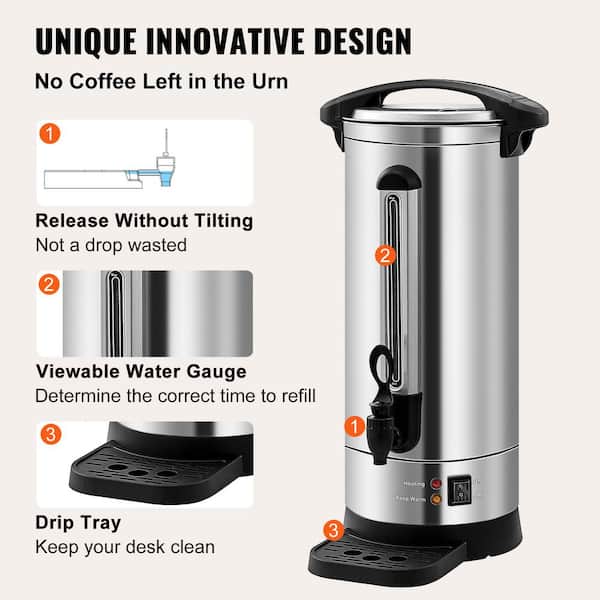 VEVOR Commercial Coffee Urn, 110 Cups Stainless Steel Large Coffee Dispenser, 1500W 110V Electric Coffee Maker Urn For Quick Brewing