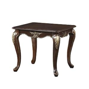 28 in. Brown and Gold Rectangle Wood End Table with Cabriole Legs