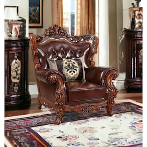 Chocolate Wingback Chair Set of 1 with Nail head Trim and Removable and Tufted Cushions