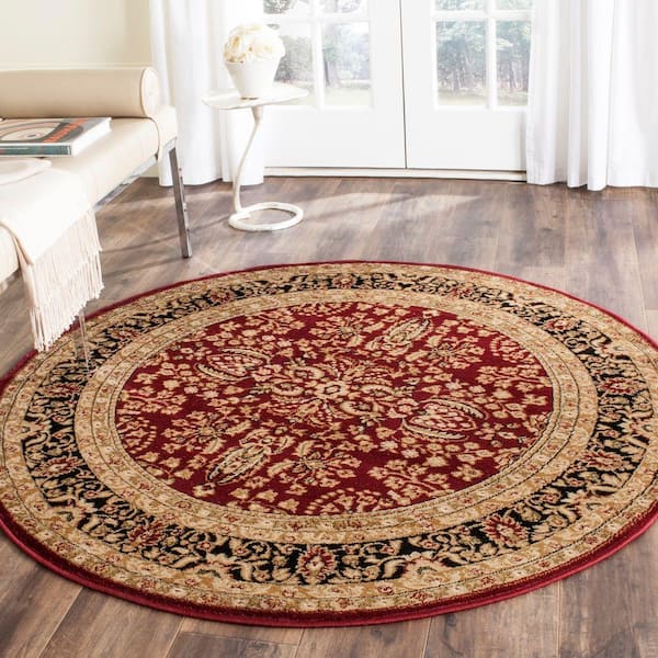 Lyndhurst Red/Black 10 ft. x 10 ft. Round Border Area Rug