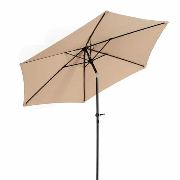 Unbranded 9 ft. Market Outdoor Patio Umbrella Picnic Table Umbrella with Push Button Tilt and Crank in Khaki