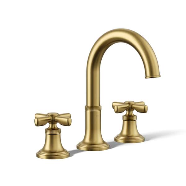 Paces 8 in. Widespread Double Handle Bathroom Faucet with Cross Handles in Vibrant Brushed Moderne Brass