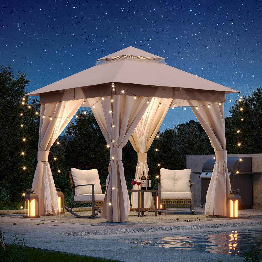 Beige Steel Patio Gazebo with Weather-Resistant Fabric
