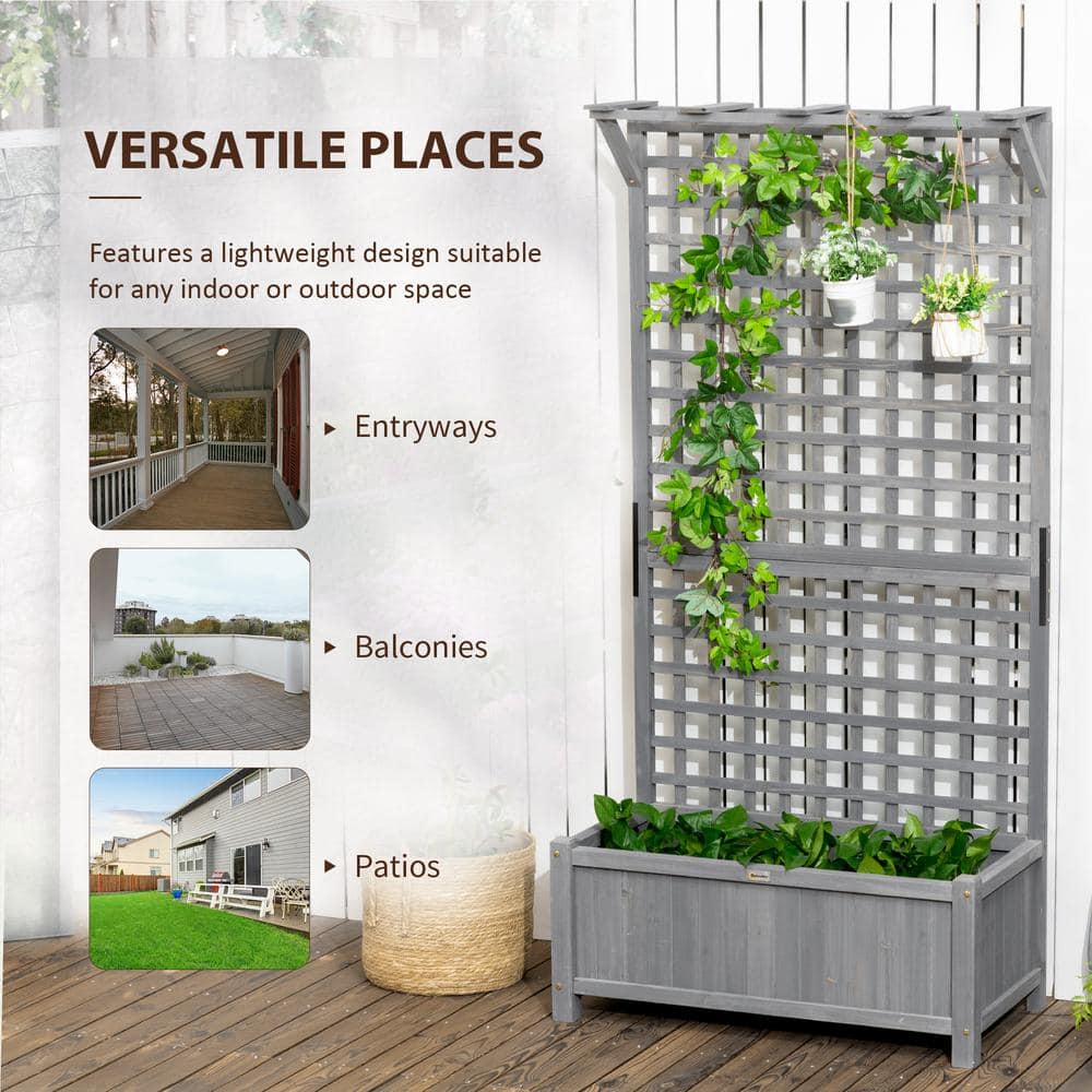 Dark Gray Wood Planter with Trellis and Roof, 72" Tall