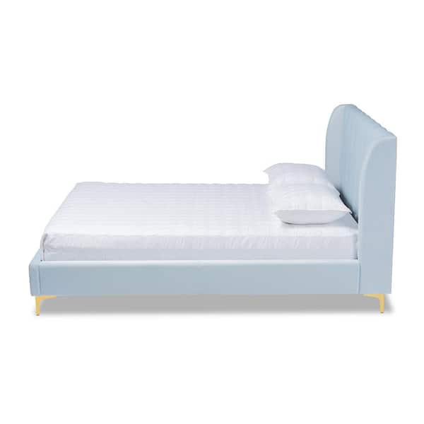 light blue queen bed