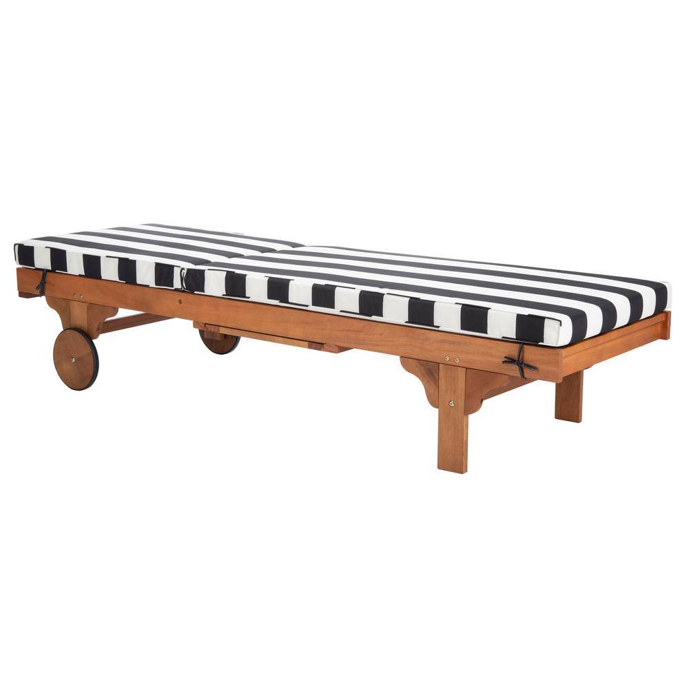 Newport Black and White Striped Eucalyptus Chaise Lounge with Cushions