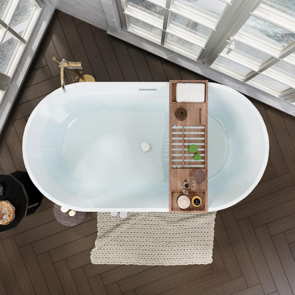 59'' White Freestanding Acrylic Soaking Bathtub