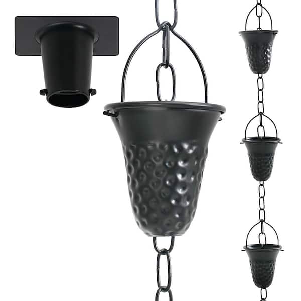 8.5 Feet Aluminum Rain Chains for Gutters with Gutter Adapter, Long Cup Gutter Chain Downspout, Black