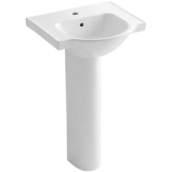 KOHLER Veer 21 in. Vitreous China Pedestal Combo Bathroom Vessel Sink in White with Single Faucet Hole with Overflow Drain