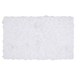 Bell Flower Collection 100% Cotton Tufted Bath Rugs, 24 in. x40 in. Rectangle, White