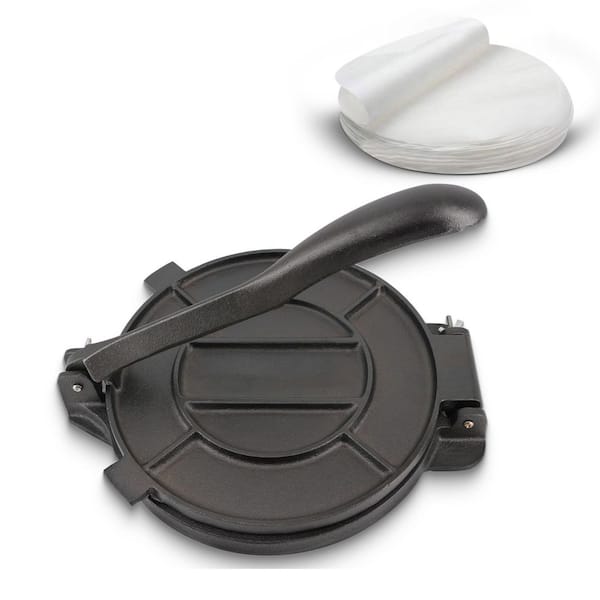 10 in. Cast Iron Tortilla Press with 100 Pieces Oil Paper Tool to make Indian Style Chapati, Flour Tortilla, Roti