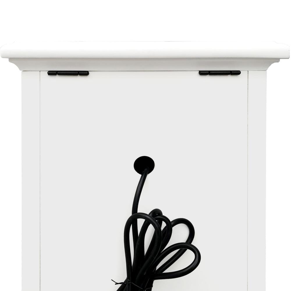 White Rectangular Wood Storage End Table with USB Ports