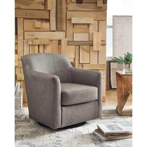 Bradney Brown Leather Club Chair with Removable Cushions & Swivel