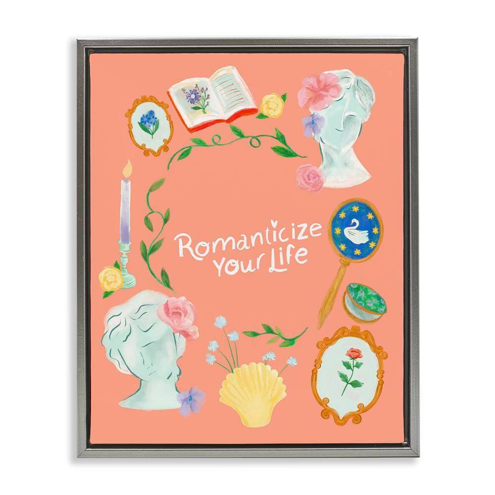 Romanticize Your Life by Laura Konyndyk Gray Floater Frame Typography Graphic Art Print 31 in. x 25 in.