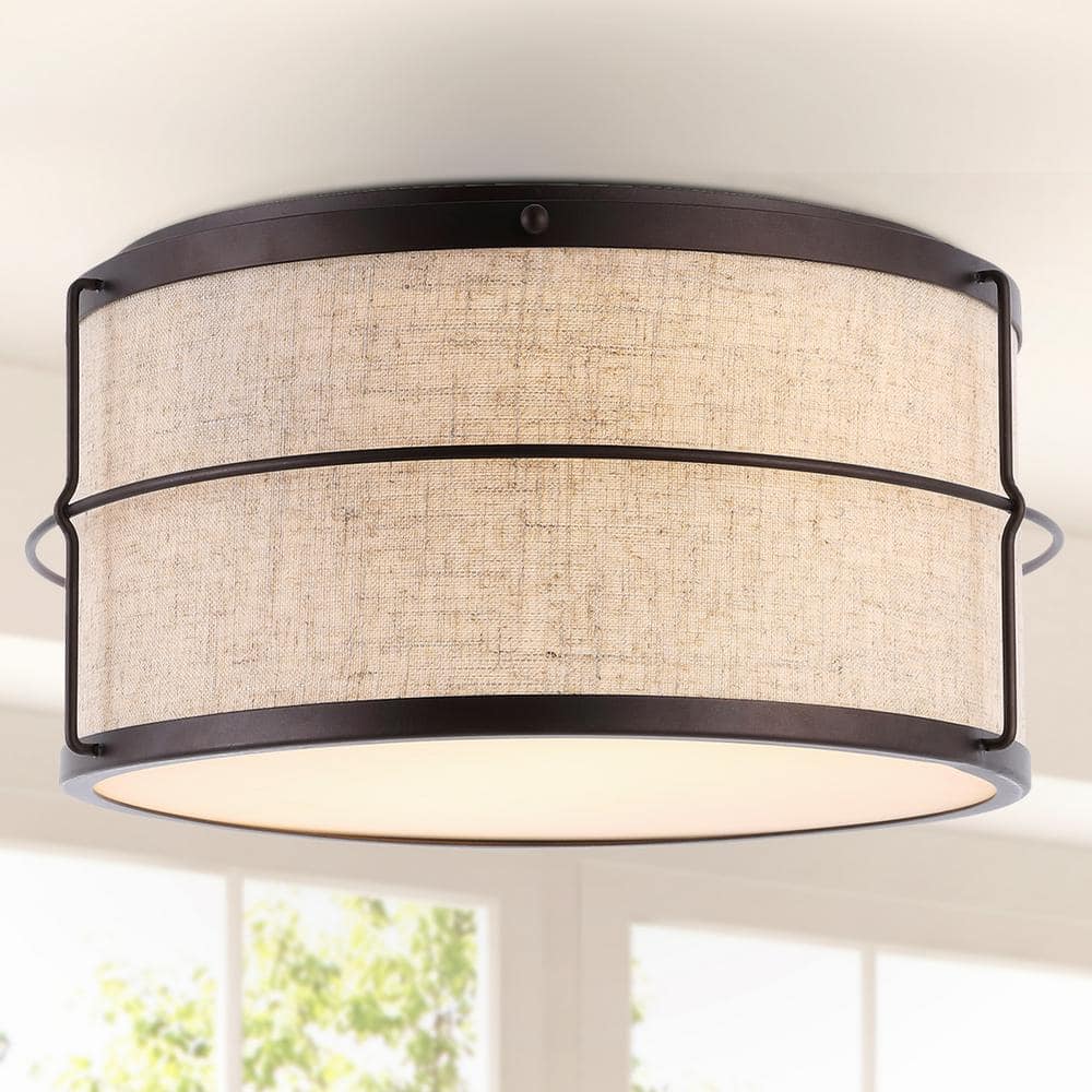 Evan 14 in. Oil Rubbed Bronze 2-Light Rustic Farmhouse Iron LED Flush Mount price history on PriceWatchPro