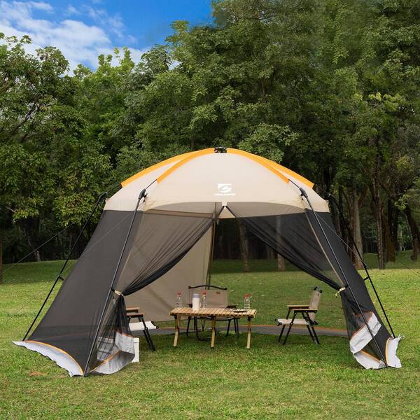 13.5 ft. x 13 ft. Pop-Up Canopy UPF 50 Plus Tent with Side Wall, Ground Pegs, and Stability Poles, Sun Shelter, Khaki