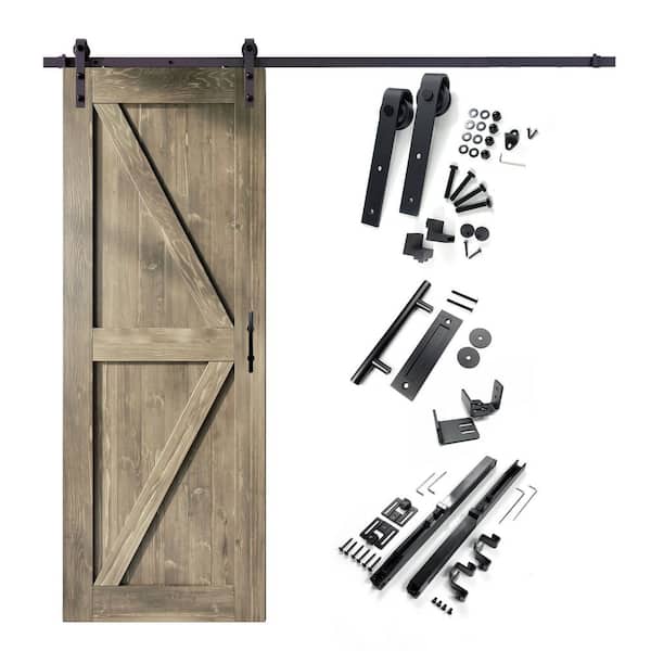 HOMACER 36 in. x 96 in. K-Frame Classic Gray Solid Pine Wood Interior Sliding Barn Door with Hardware Kit, Non-Bypass