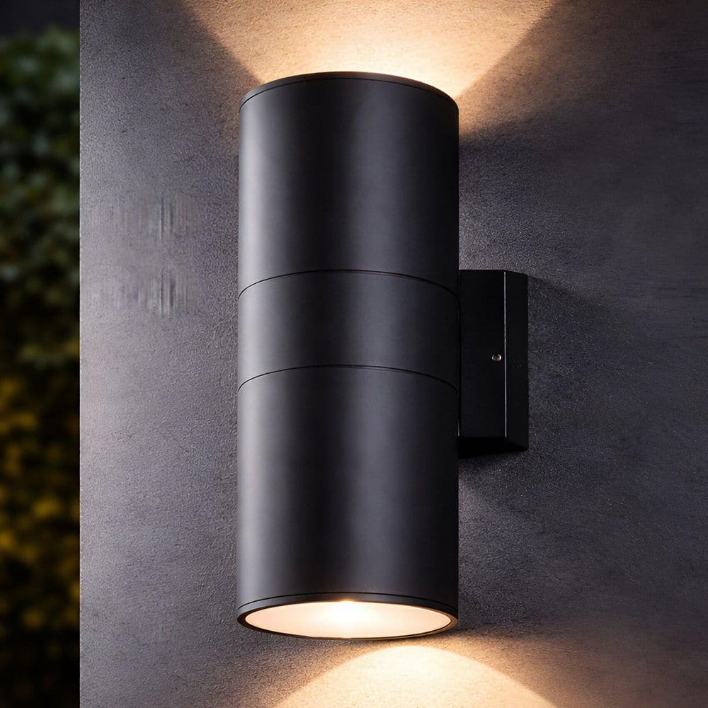 C Cattleya 19.75 in. 2-Light Matte Black Cylinder Outdoor Wall