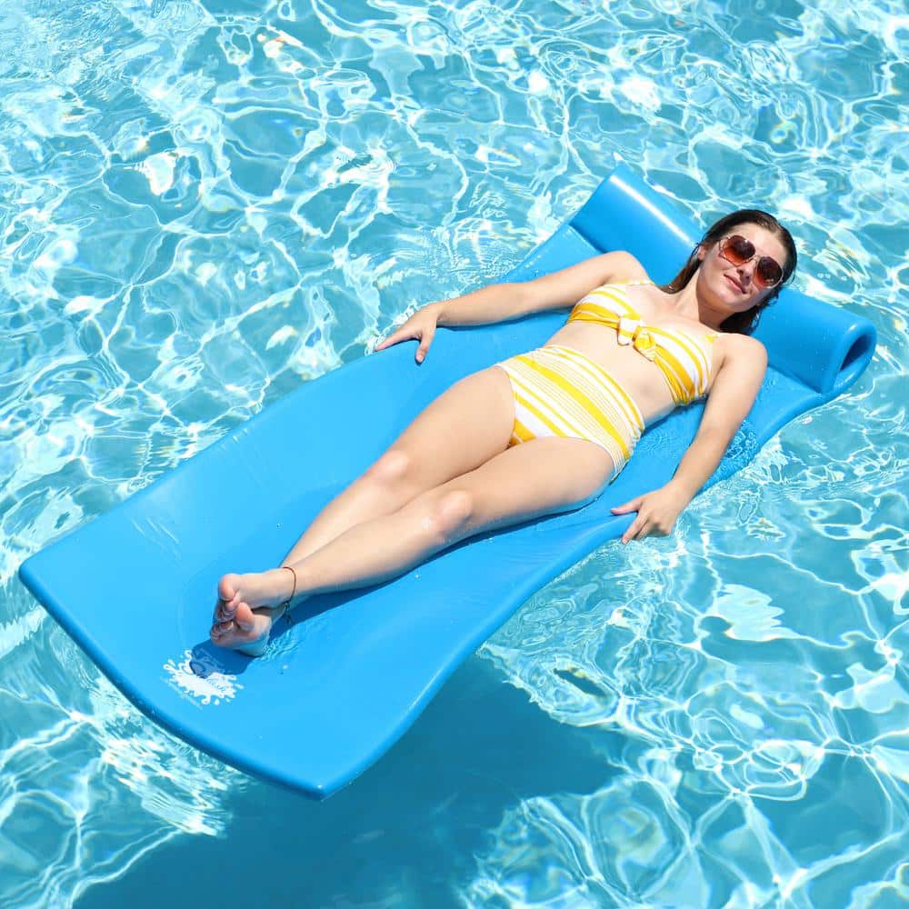 Bahama Blue Foam Lounger Pool Float with Roll Pillow