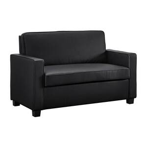 Casey 54 in. Black Faux-Leather 4-Seater Twin Sleeper Sofa Bed with Square Arms
