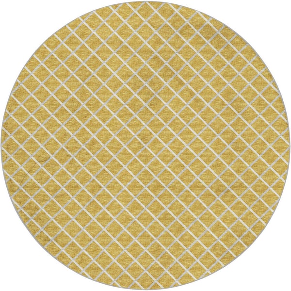Dream Shag Premium Machine Washable Abstract ADS140 Gold 8 ft. x 8 ft. Round Rug