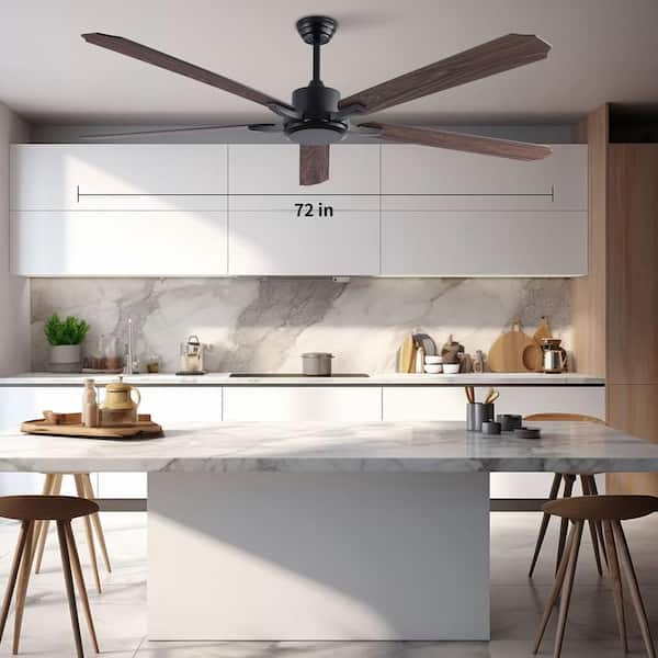 72 in. Indoor Black and Brown Modern 6-Speed Reversible Ceiling Fan with Remote Control for Bedroom Living Room Kitchen