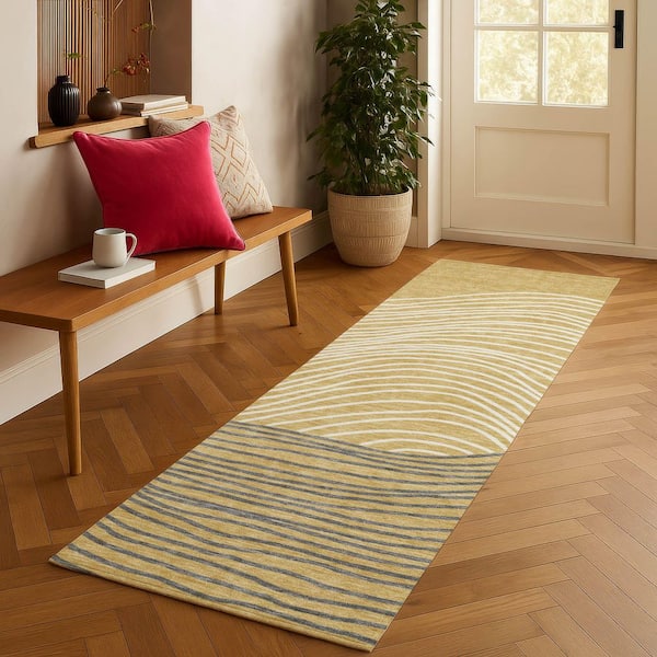Chantille Machine Washable Indoor/Outdoor Abstract ACN2350 Gold 2 ft. 3 in. x 7 ft. 6 in. Runner Rug