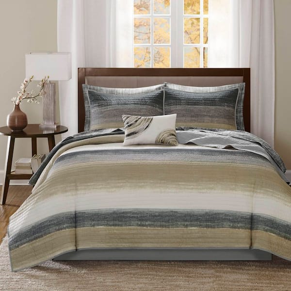 Barret Taupe Cotton King Quilt Set