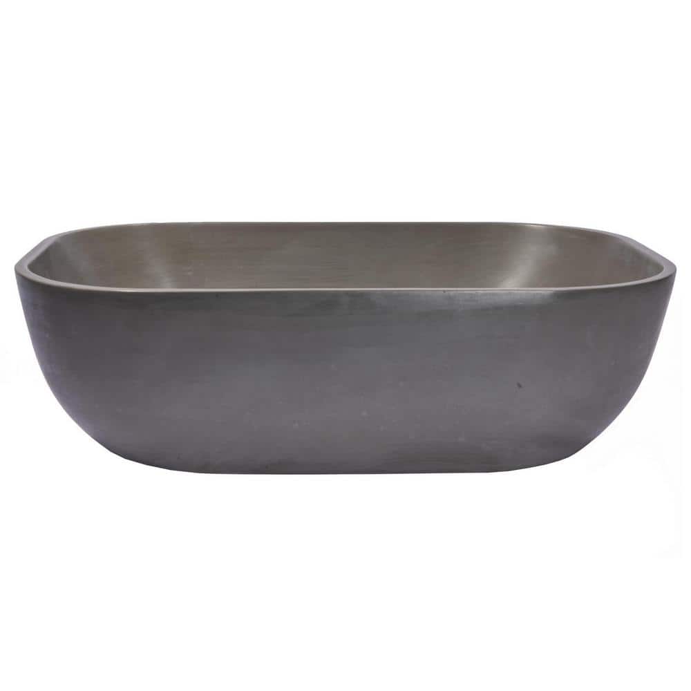 Dark Gray Concrete Rectangular Vessel Sink with Rounded Corners