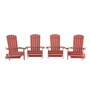 Red Resin Outdoor Lounge Chair in Red (Set of 4)