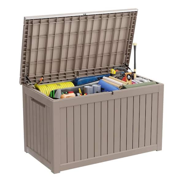 230 Gal. Deck Box, Outdoor Resin Storage Bench Toy Box, Patio Pool Furniture Cushion Storage Waterproof