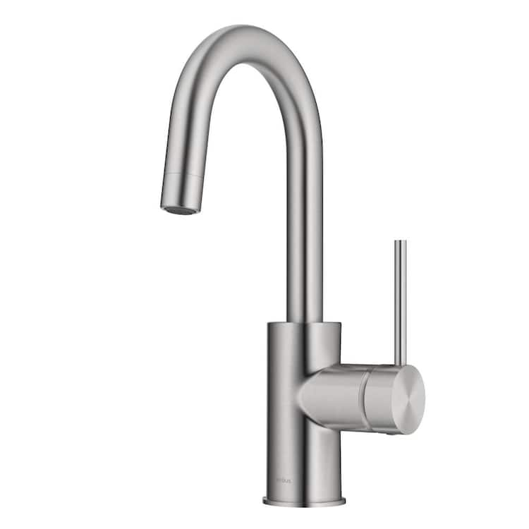 KRAUS Oletto Single Handle Kitchen Bar Faucet with QuickDock Top Mount Installation Assembly in Spot Free Stainless Steel