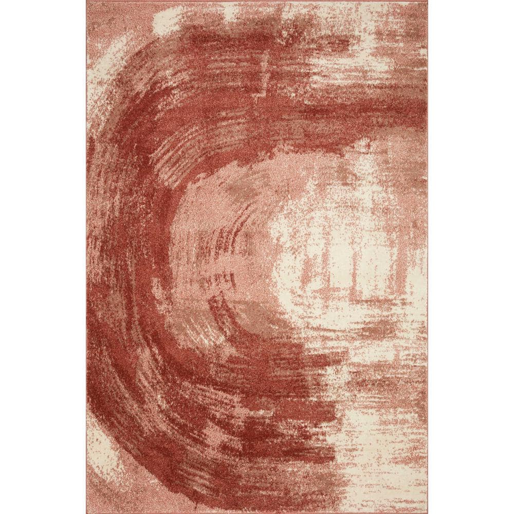 Abstract Red Spice 6'7" x 9'3" Modern Synthetic Area Rug