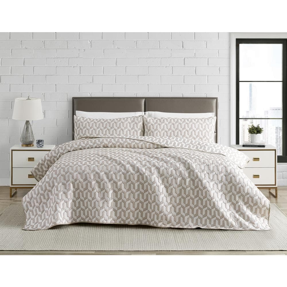 Taupe Twin Reversible Woven Matelasse Quilt Set
