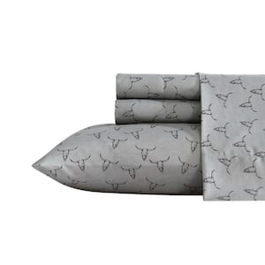 Steer Skulls 3-Piece Grey Microfiber Twin Sheet Set