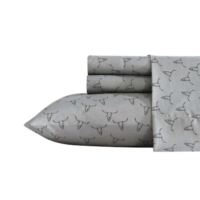Steer Skulls 4-Piece Grey Microfiber Queen Sheet Set