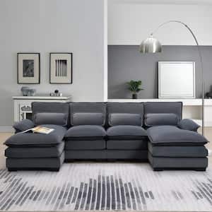 109.8 in. W Flared Arm Modern U Shaped Soft Velvet Sectional Sofa in. Gray with Waist Pillows