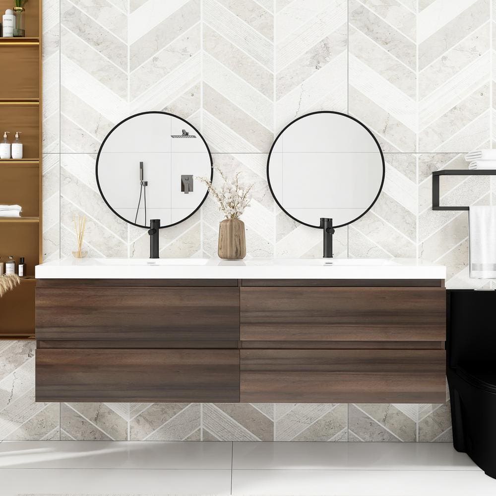 72 in. w x 19.5 in. D x 20.5 in. H Double Sinks Wall-Mounted Bath Vanity in